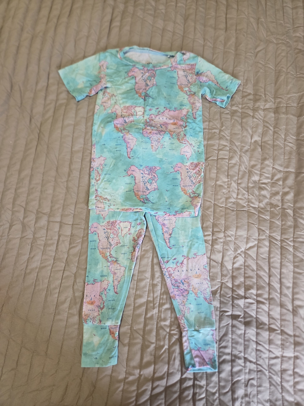 Kids Two-Piece Map Print Pajama Bamboo Set